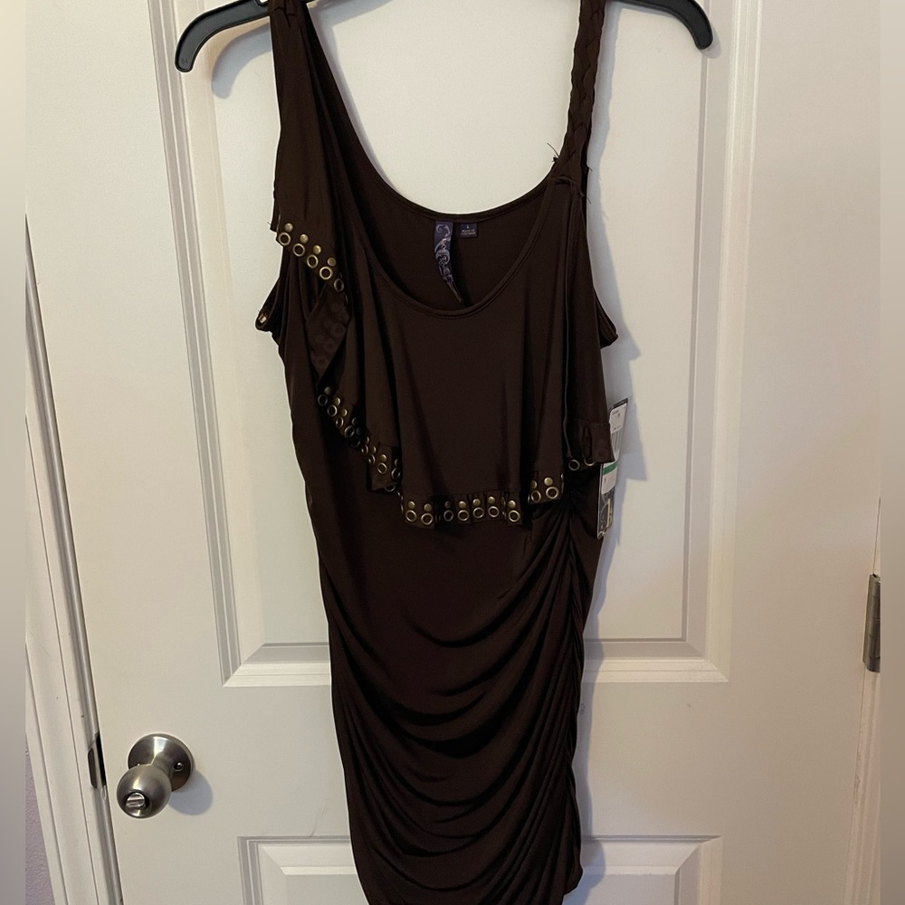 Brown one shoulder ruched dress